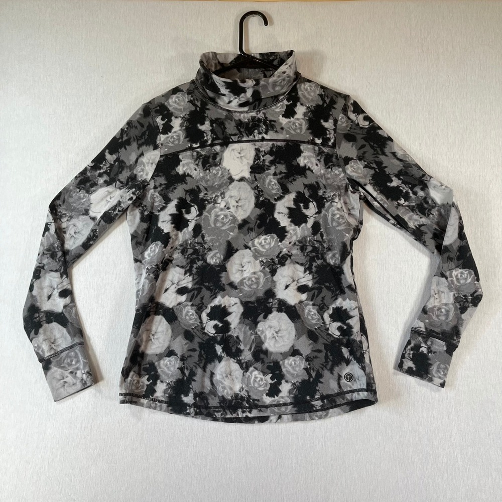 T by Talbots Top Mp Floral Camo Turtle Neck Long Sleeve Thumbholes Running